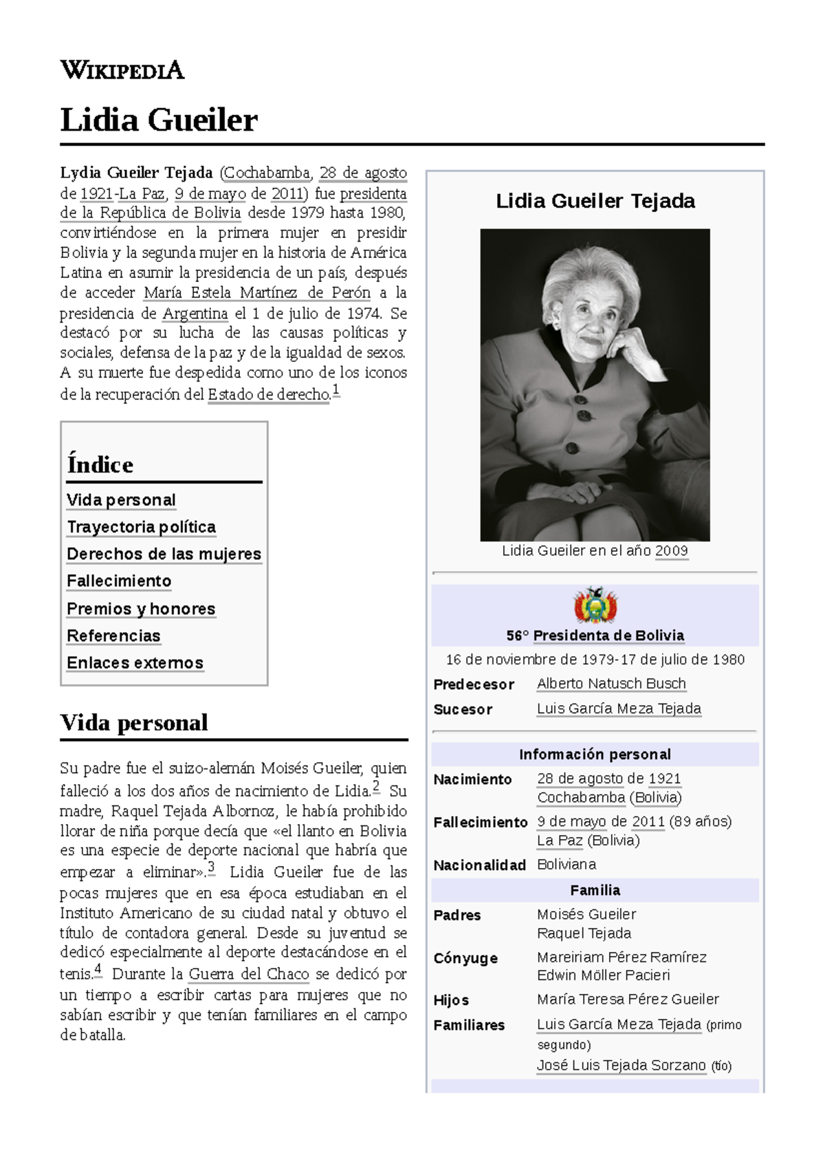 Lidia Gueiler - Se destacó por su lucha de las causas políticas y ...