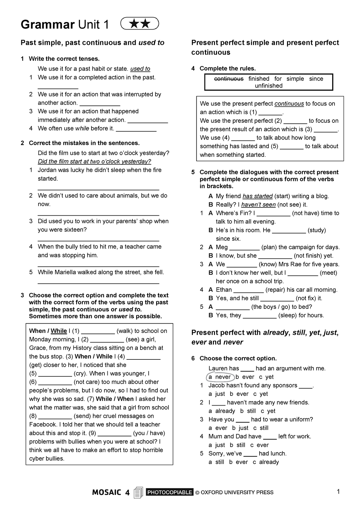 Mosaic 4 extra practice grammar and vocabulary unit 1 - Grammar Unit 1 ...