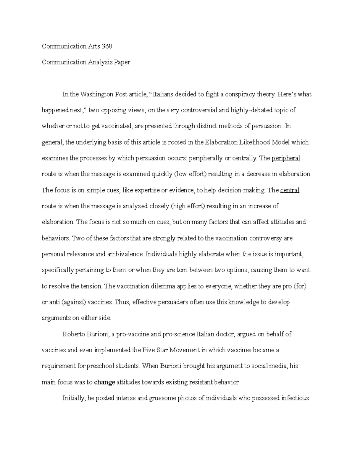 Communication Analysis Paper - Communication Arts 368 Communication ...