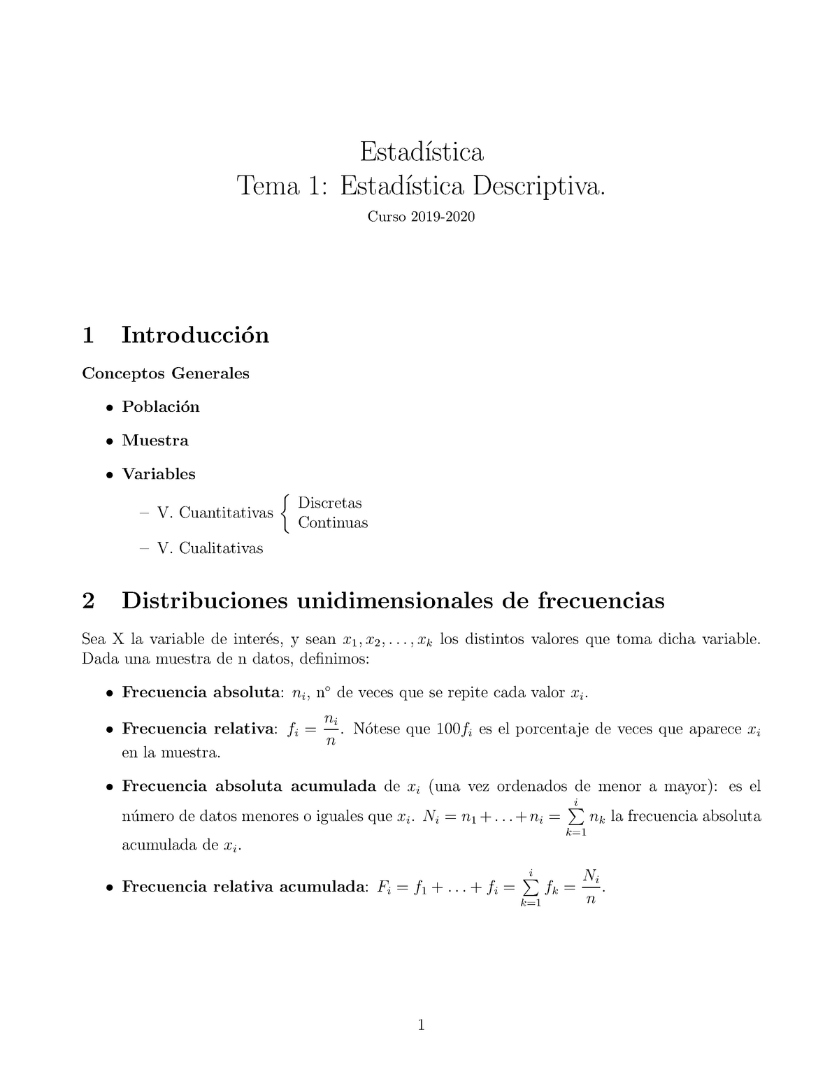 Teoria Tema 1 - Apuntes 1 - Estad ́ıstica Tema 1: Estad ́ıstica ...