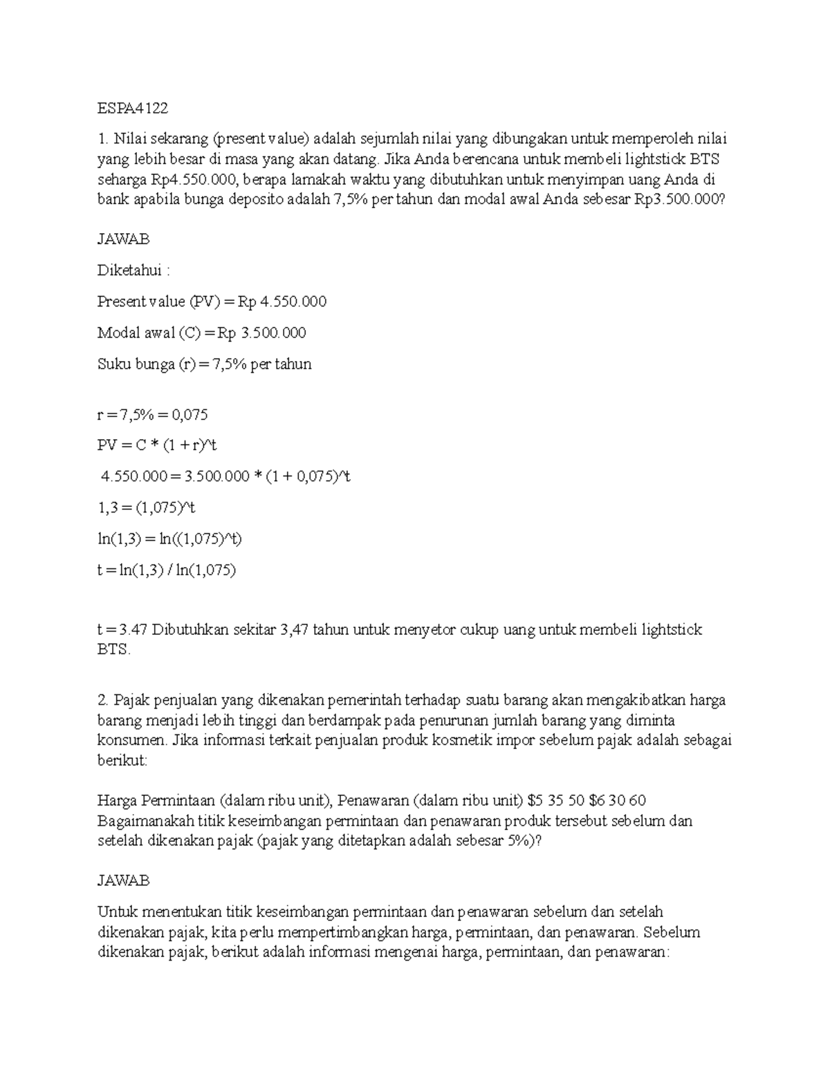 ESPA4122 - Latihan Soal - ESPA Nilai Sekarang (present Value) Adalah ...