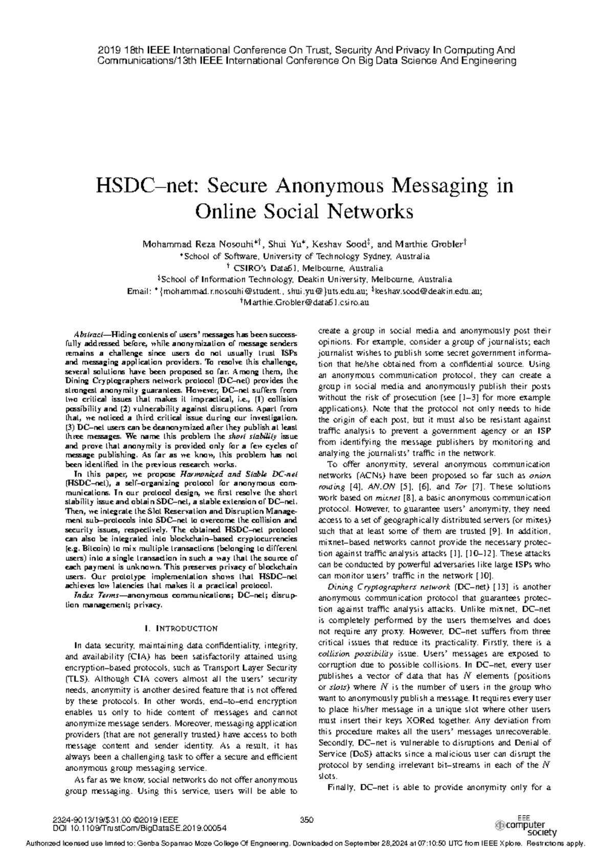 Hsdcnet Secure Anonymous Messaging in Online Social Networks - HSDC–net ...