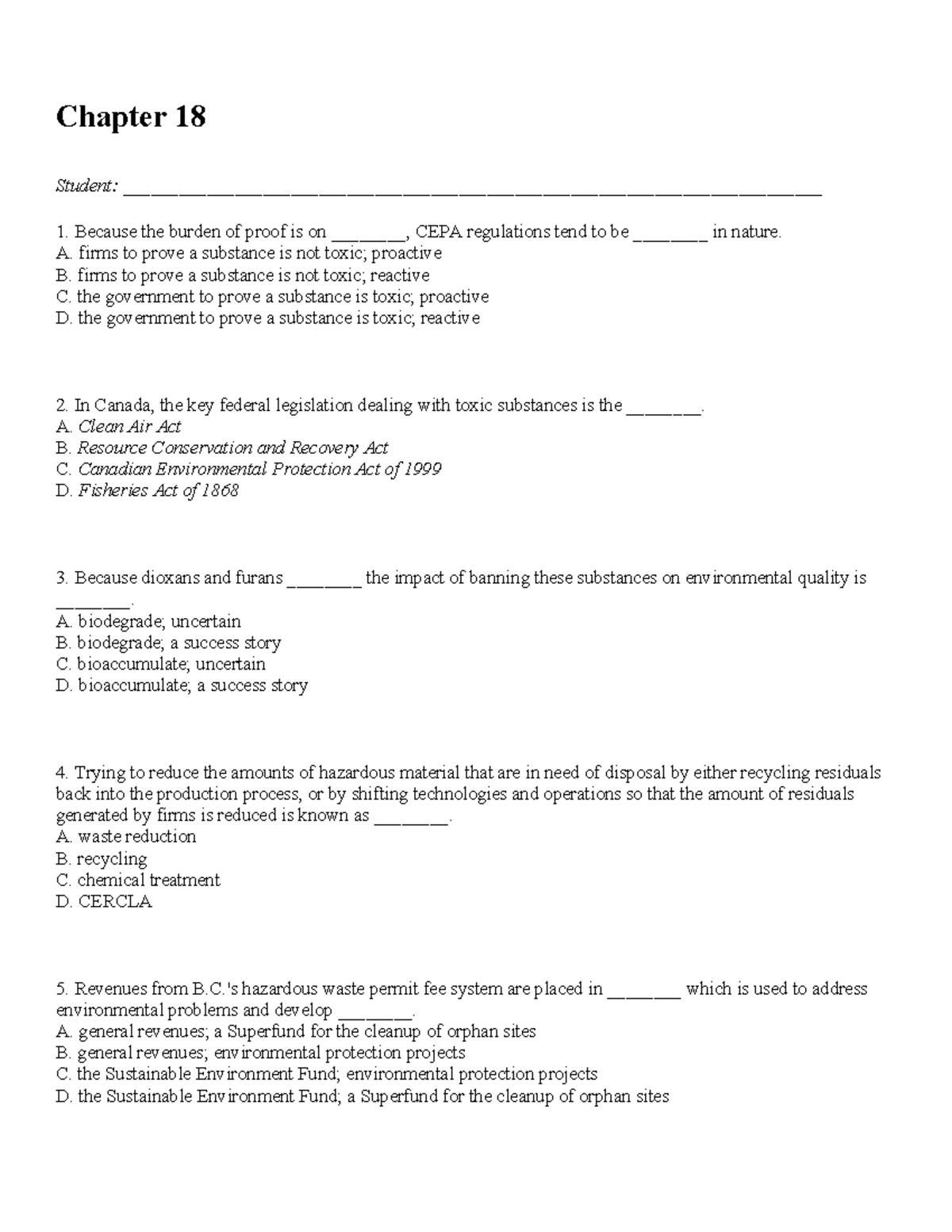 Chapter 18 - VERY HELPFUL!! Practice Exam Question - Chapter 18 Student ...