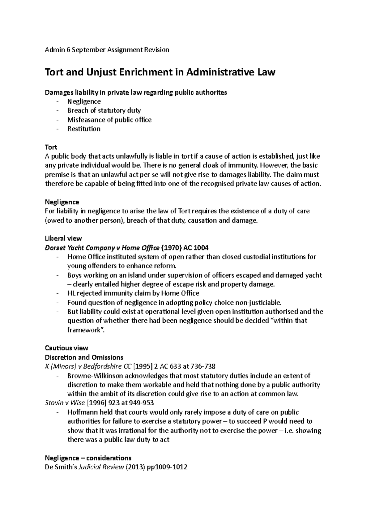Notes Admin Assignment Admin 6 September Assignment Revision Tort and
