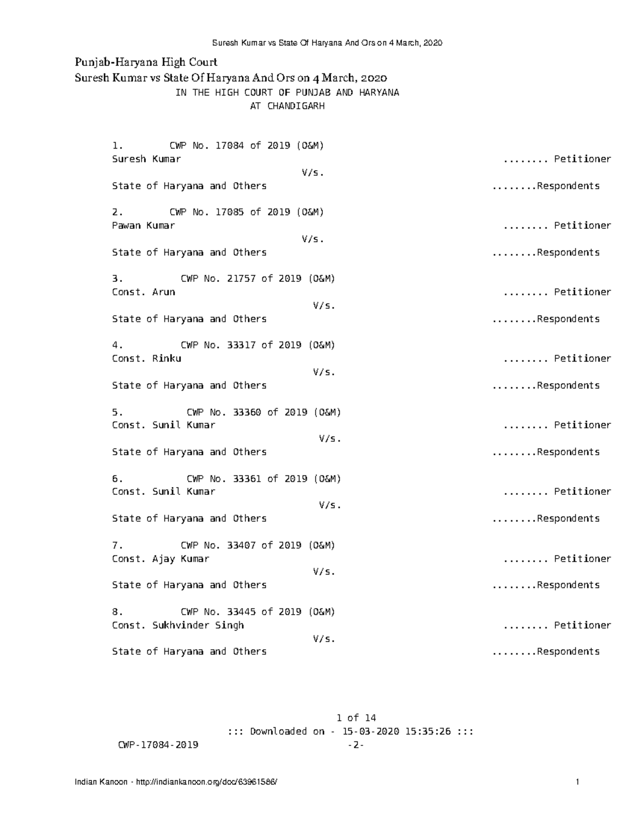 Suresh Kumar vs State Of Haryana And Ors on 4 March 2020 Punjab