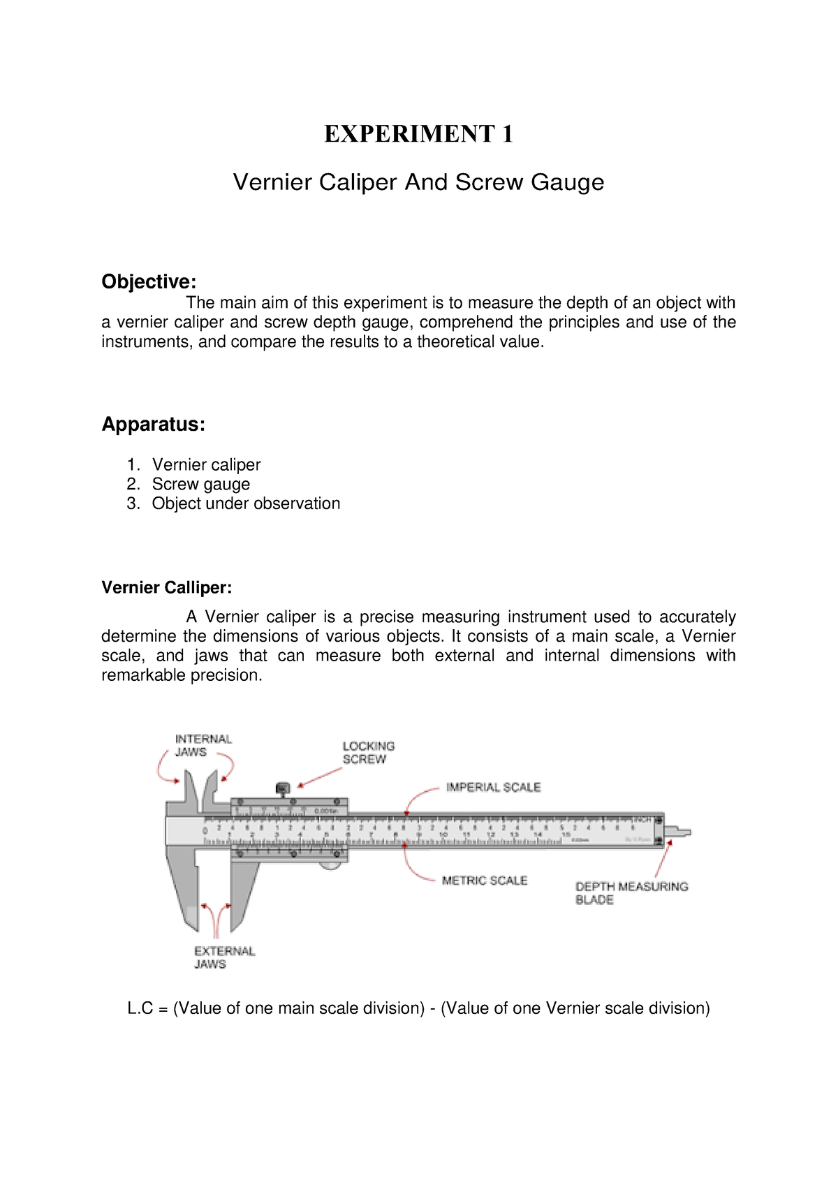 conclusion of vernier caliper experiment