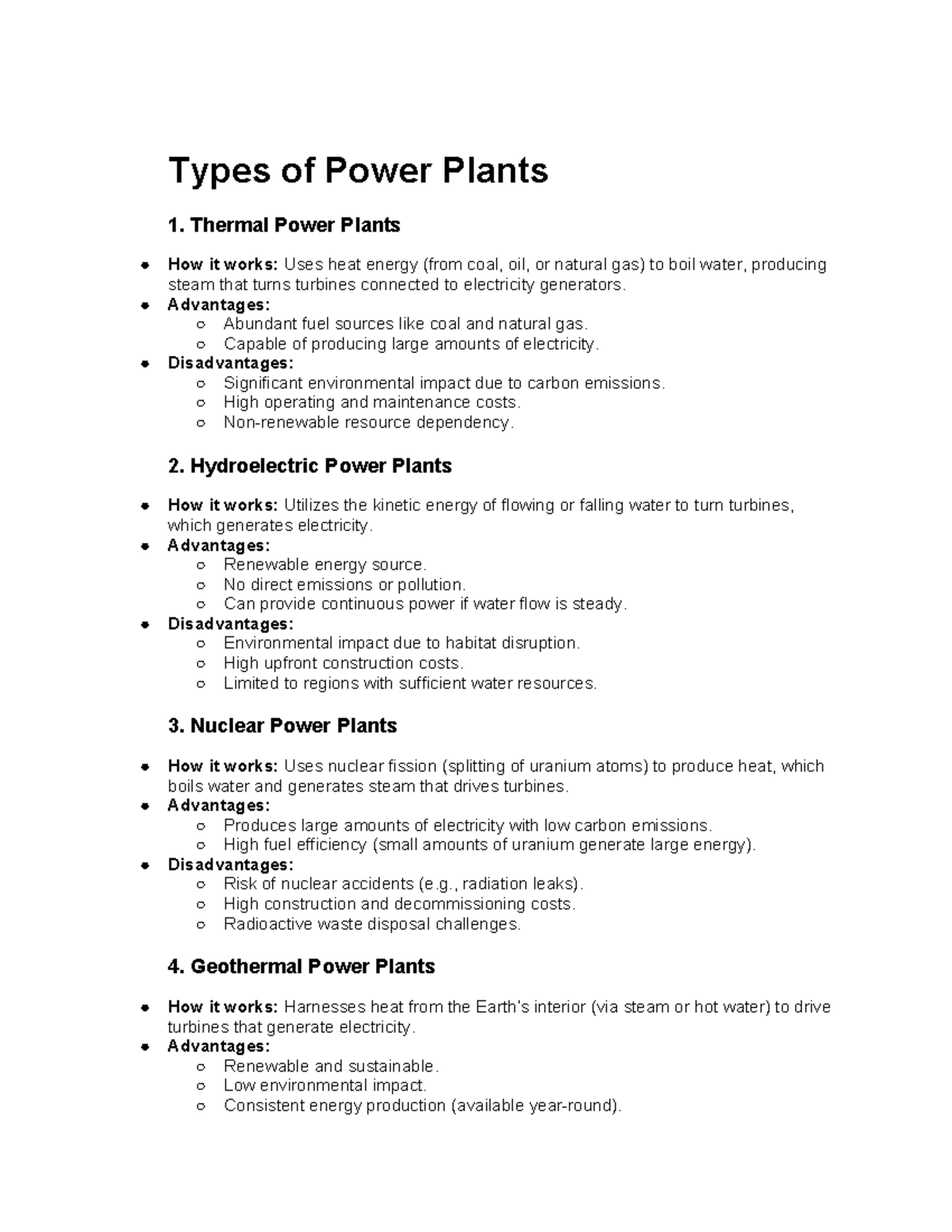 Types OF Power Plants Reviewer - Types of Power Plants 1. Thermal Power ...