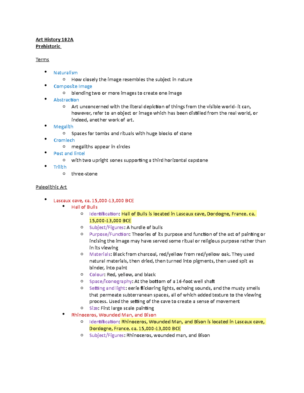Slide test notes Art History 102A Prehistoric Terms Naturalism o How