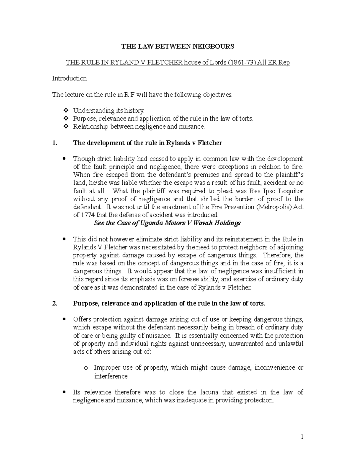 The rule in Rylands v fletcher by proff Tindifa S - THE LAW BETWEEN ...