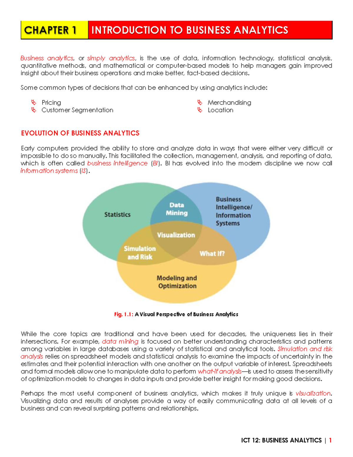 Chapter 1 - Introduction To Business Analytics - CHAPTER 1 INTRODUCTION ...