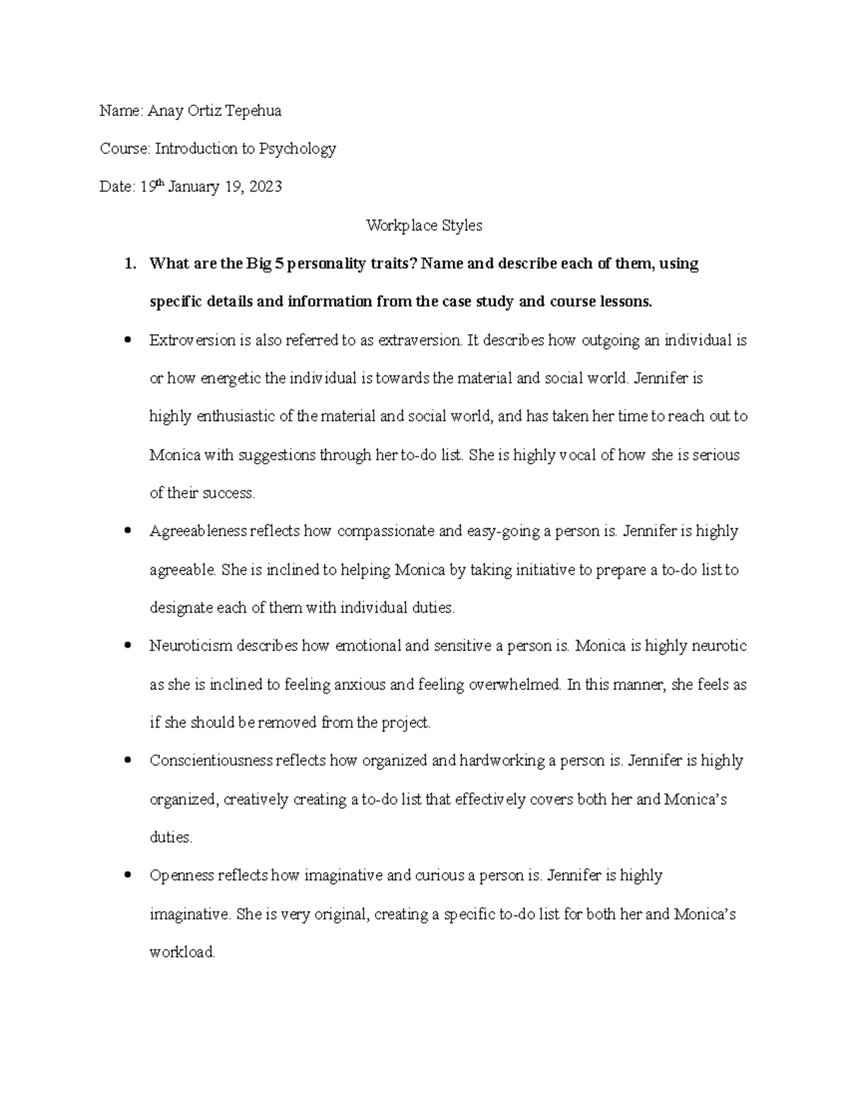 What are the Big 5 personality traits Extroversion is also referred