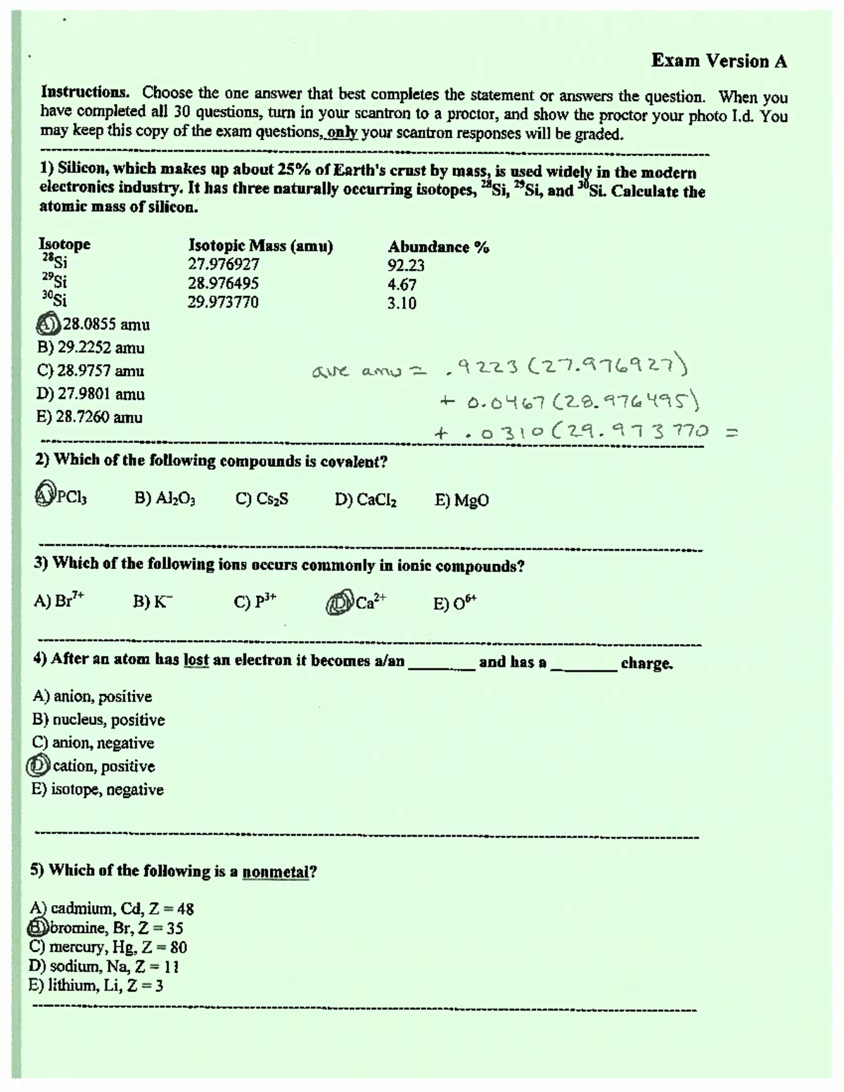 Exam1-Form A-key (1) fall 2018 - CHEM 1307 - Studocu