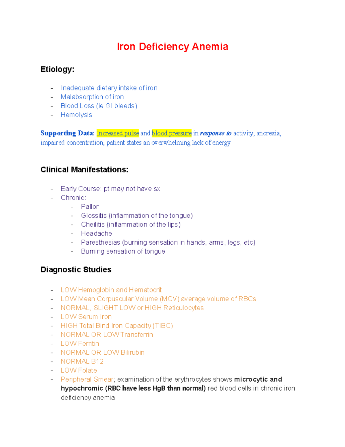 Iron Deficiency Anemia Iron Deficiency Anemia Etiology Inadequate