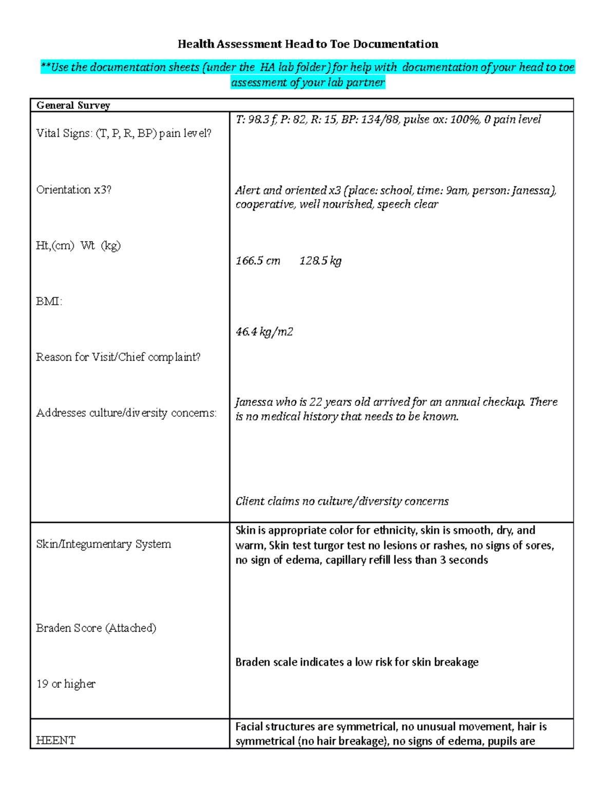 Head to toe pt 1 - This is the new head to toe document for health ...