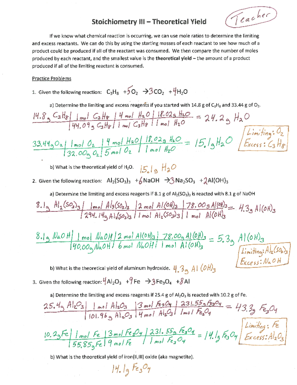 Chem E - Stoichiometry III answers - BSED English - Studocu