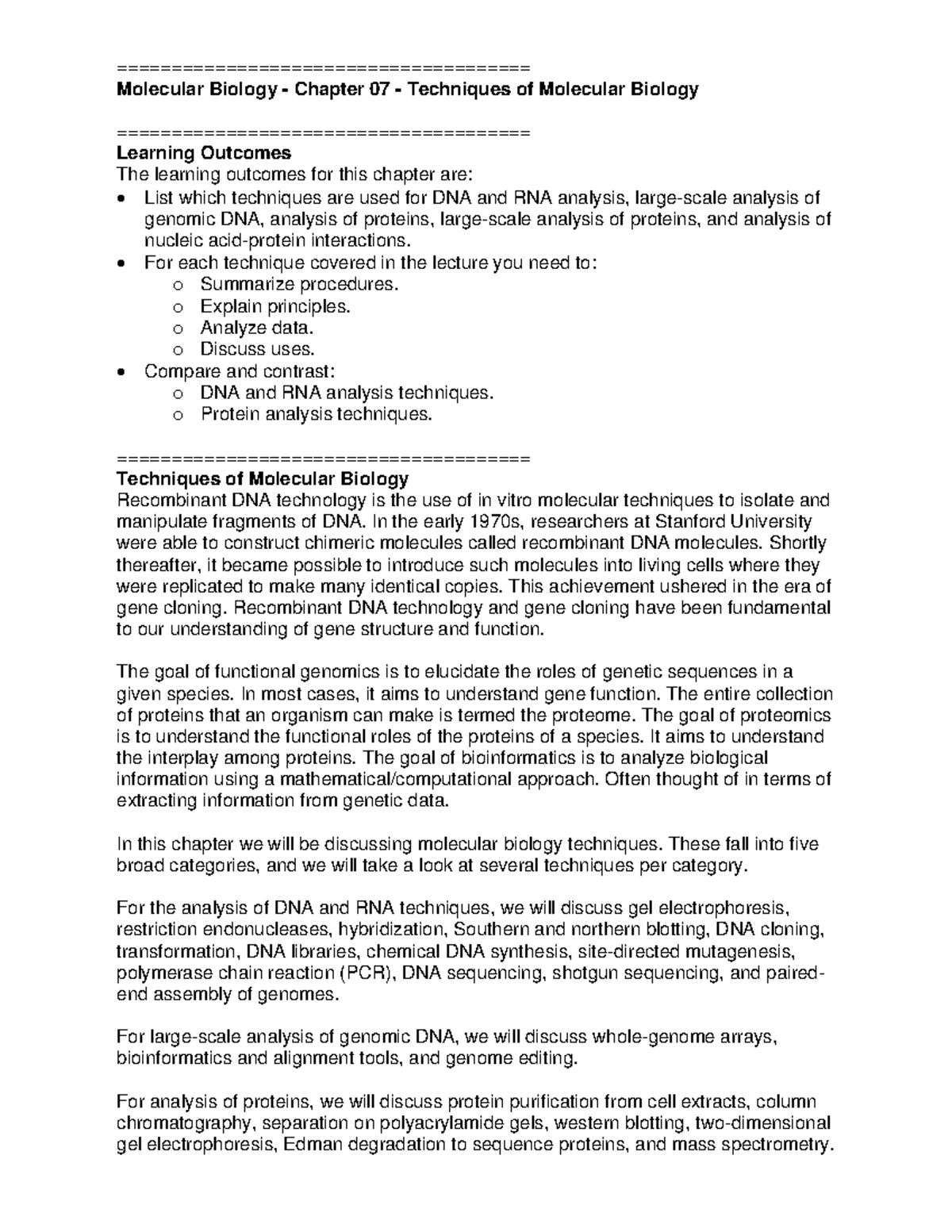 Molecular Biology Chapter 07 Techniques of Molecular Biology Transcript ...