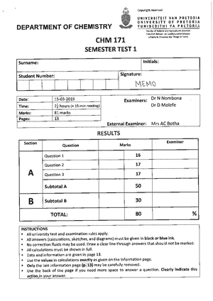 Test 1 2 March 2016, questions and answers - CHM 171 - © yo rs it ive ...