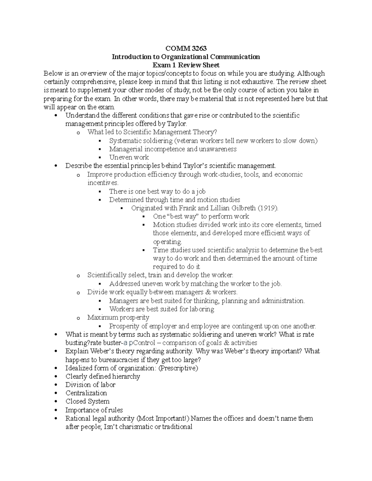 Study Guide 1 - Summary Organizational Communication - COMM 3263 ...