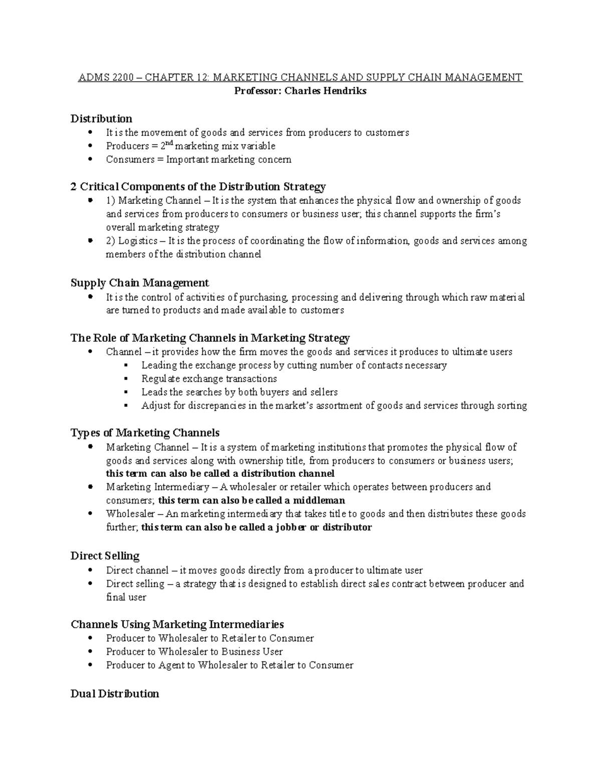 Chapter 12 - Marketing Channels AND Supply Chain Management ...