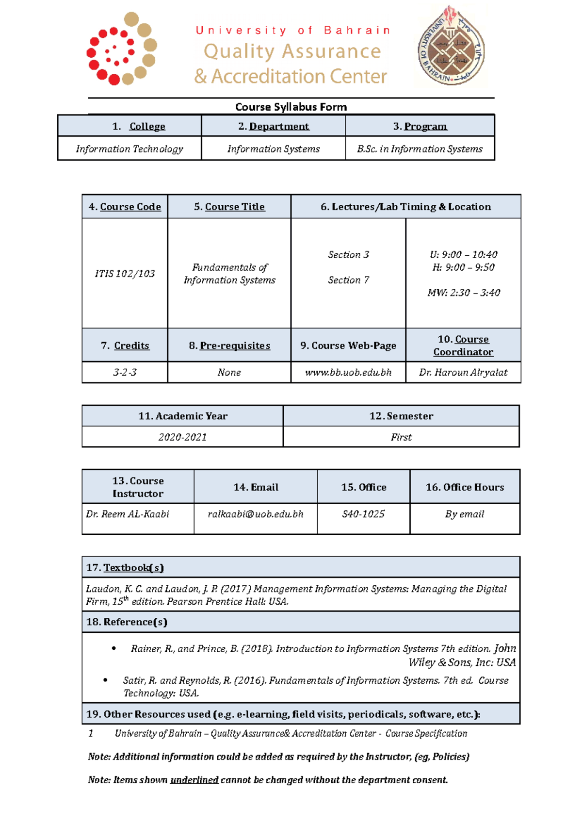 102103 course outline semaster 1 2020-2021 - Course Syllabus Form 1 ...