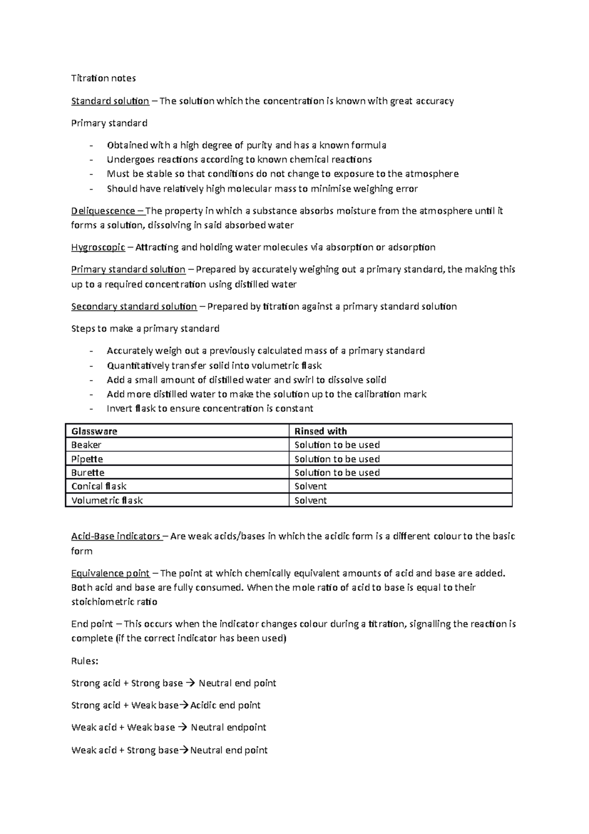 Titration notes jlhlhuhl. Titration notes Standard solution The