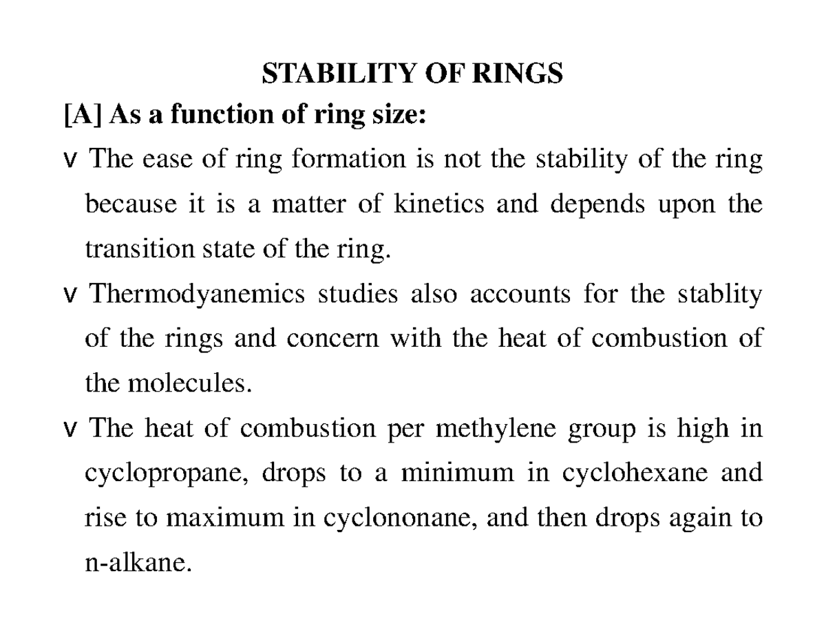 Stability of Ring STABILITY OF RINGS [A] As a function of ring size