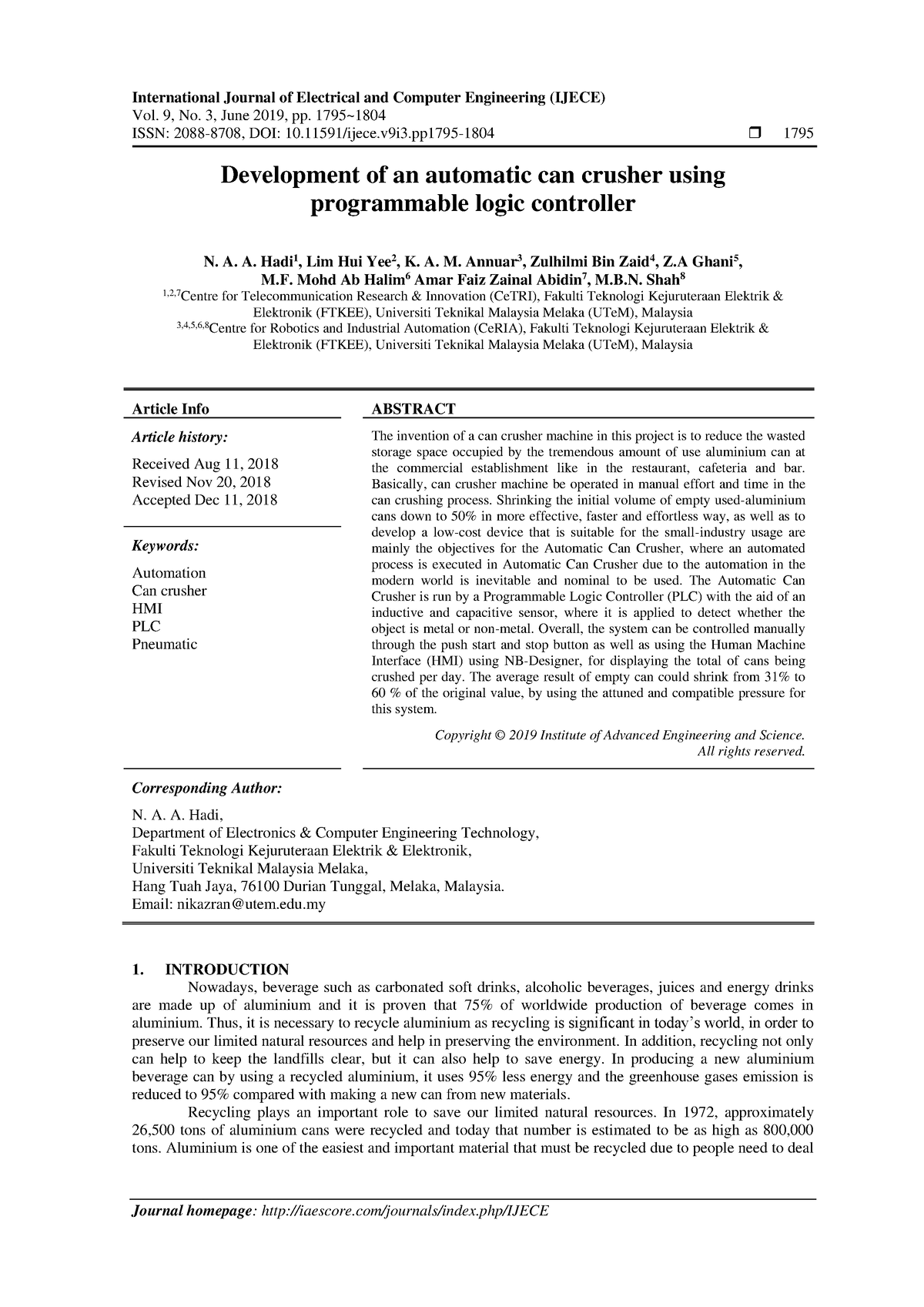 Development of an automatic can crusher using prog - International ...