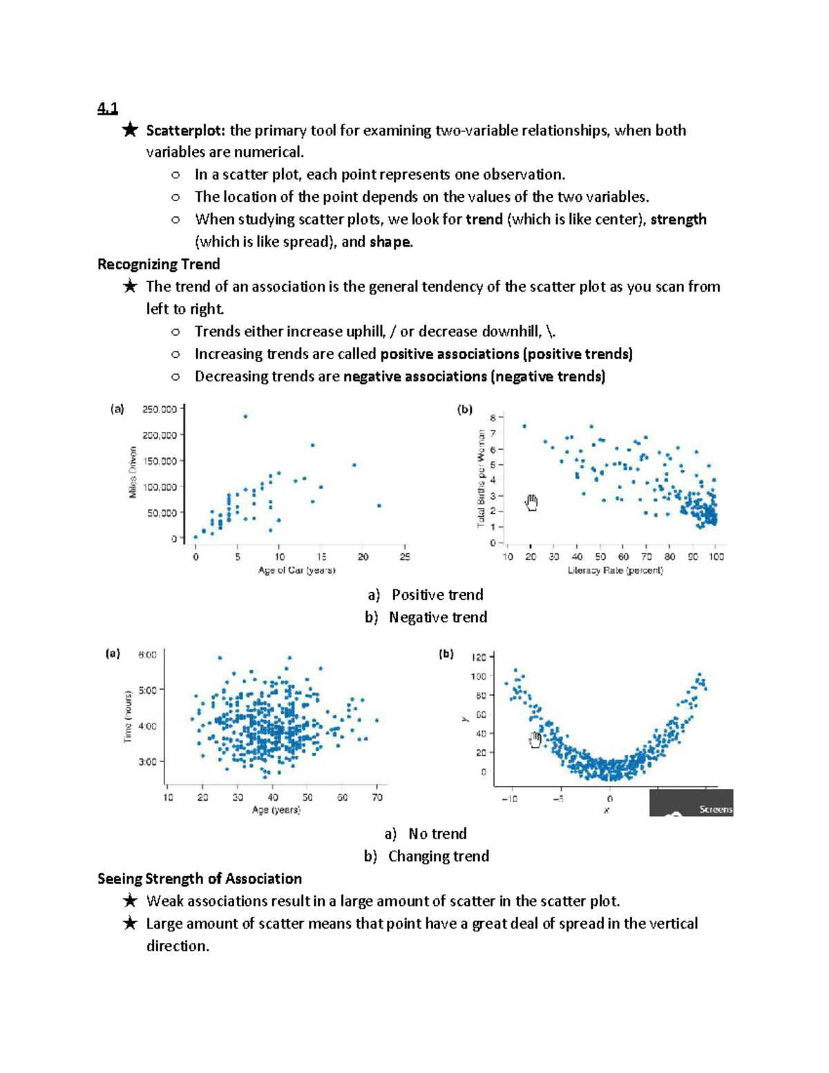 Chapter 4 Statistic Notes - 4. ★ Scatterplot: the primary tool for ...