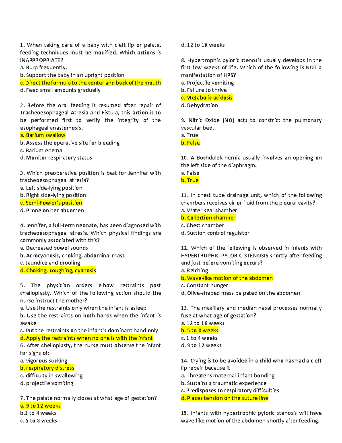 MCN LEC Practice Questions - When taking care of a baby with cleft lip ...