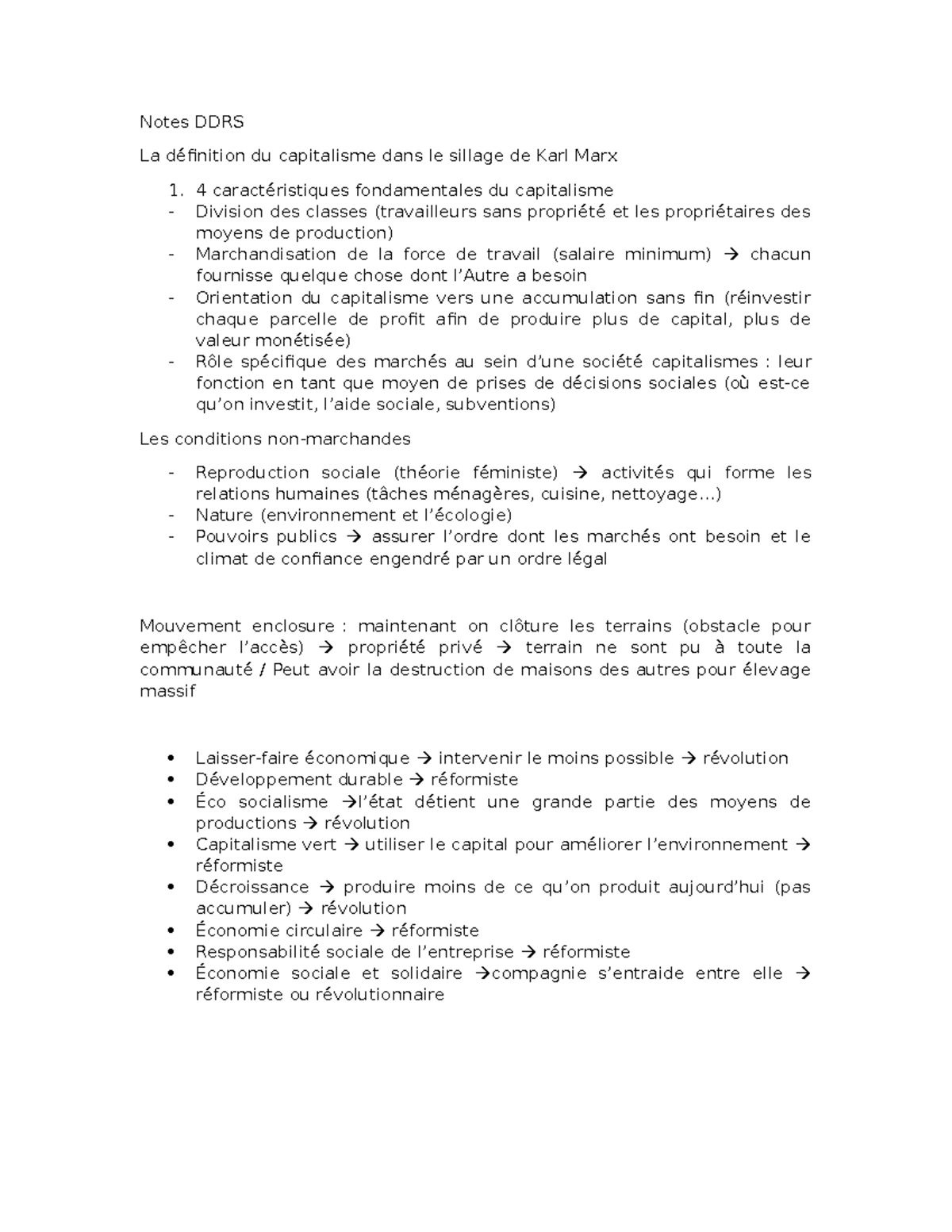 Notes DDRS Notes DDRS La définition du capitalisme dans le sillage de