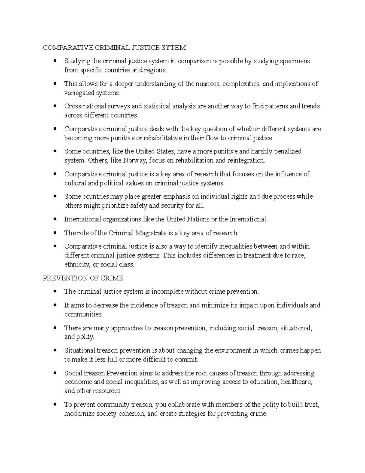 CRJ 101 Second HALF Semester Notes 8 - COMPARATIVE CRIMINAL JUSTICE ...