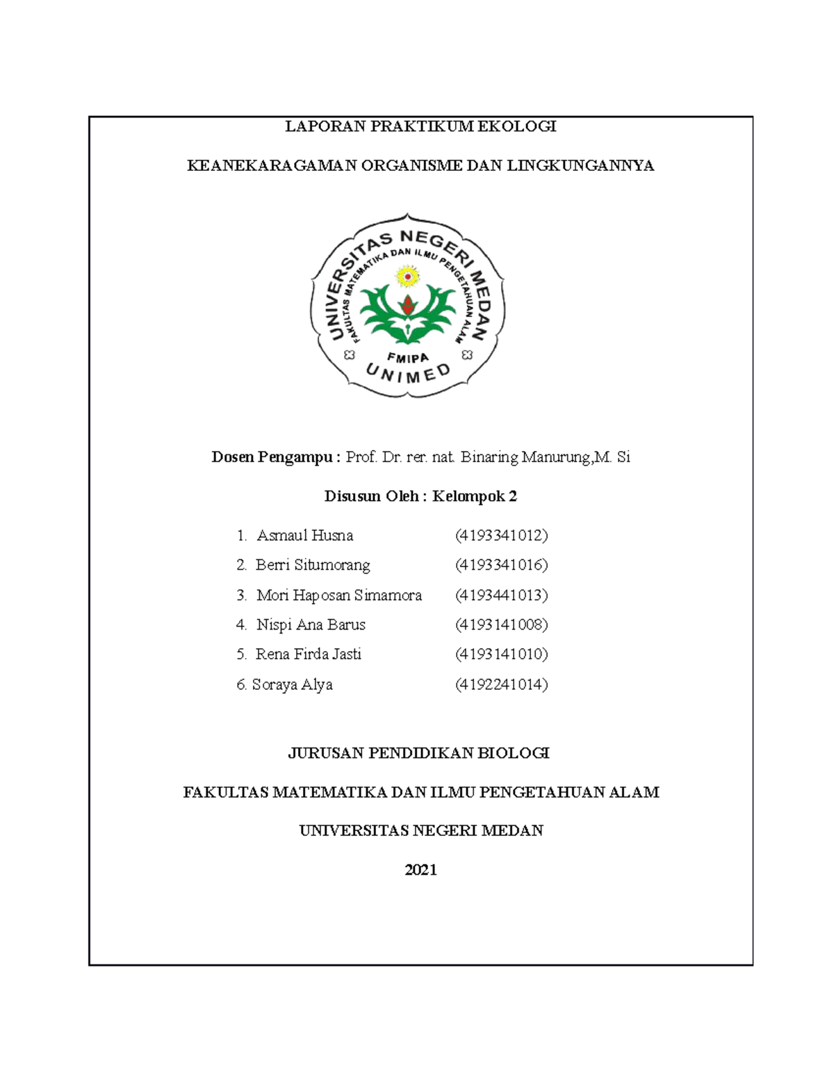 Laporan Praktikum Ekologi KEL 2 - LAPORAN PRAKTIKUM EKOLOGI ...