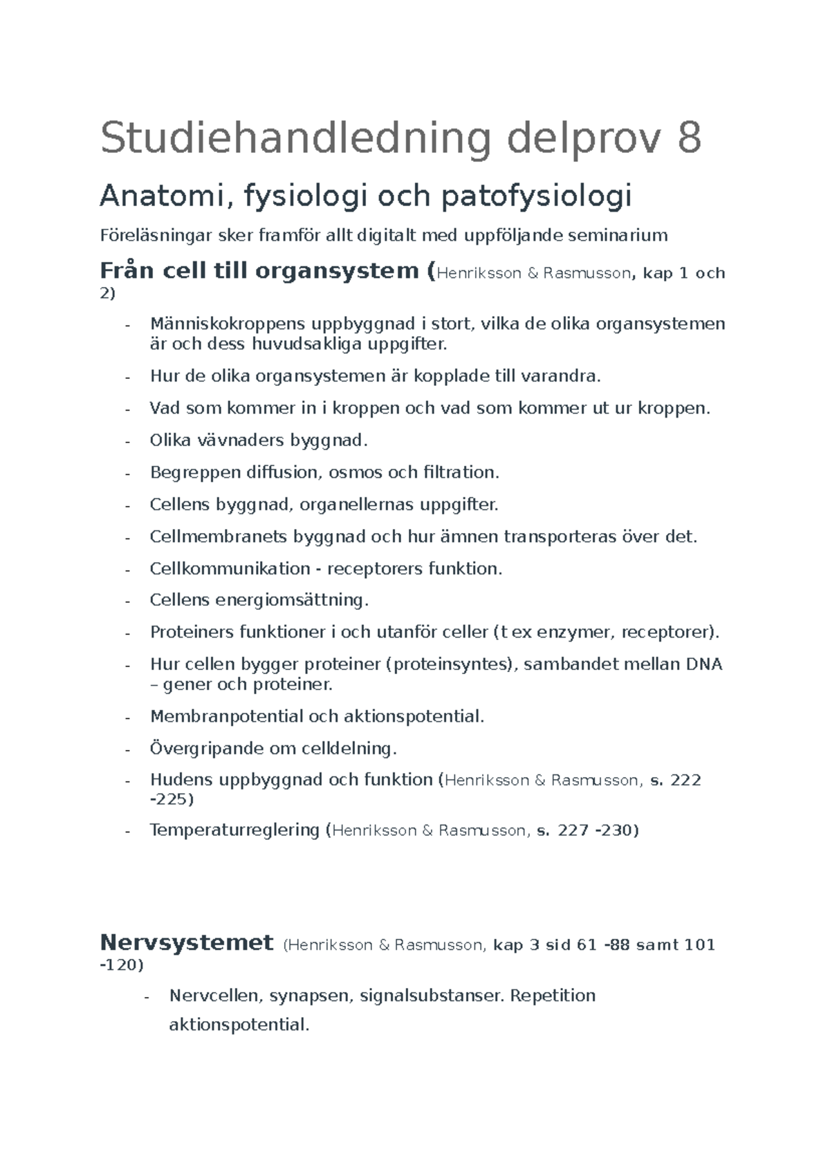 Studiehandledning Dp8 - Studiehandledning Delprov 8 Anatomi, Fysiologi ...