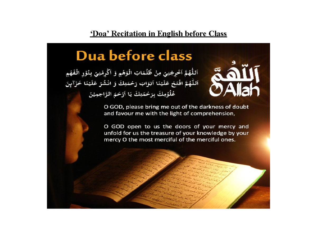 Doa Recitation in BI - AS A GUIDE FOR PUPILS TO RECITE THEIR DAILY ...