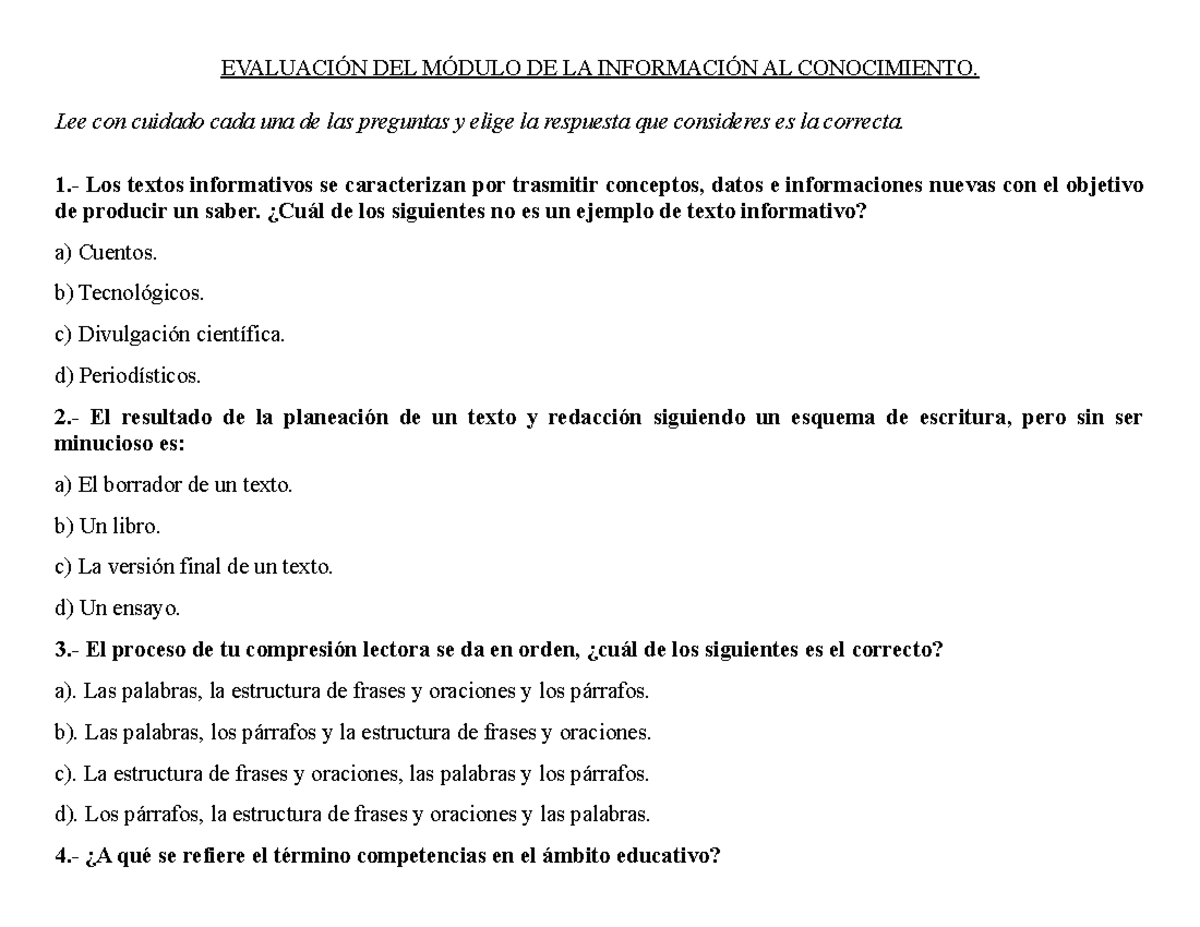 Evaluacion DE LA Informacion AL Conocimiento evaluación practica