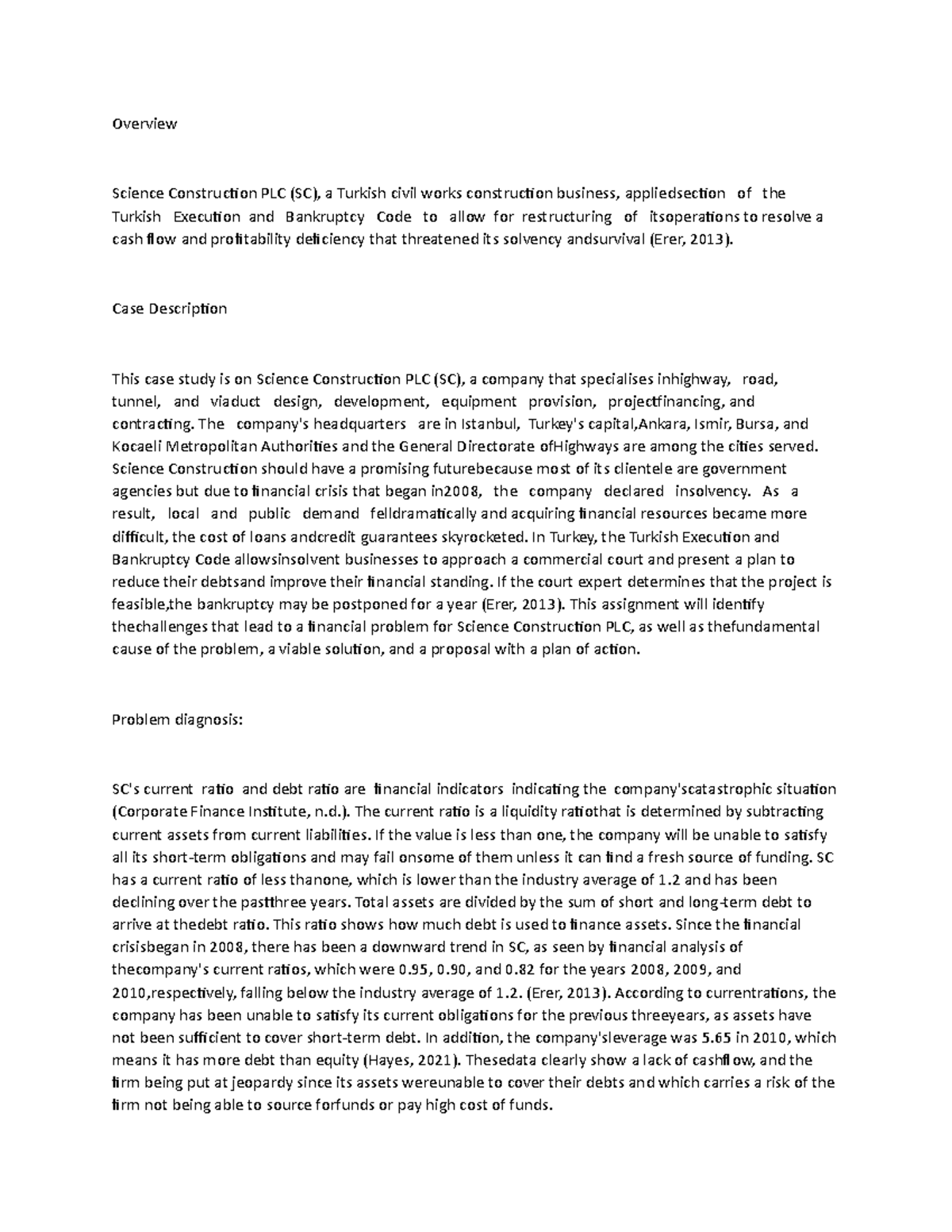 Written Assignment Unit 5 - Overview Science Construction PLC (SC), a ...