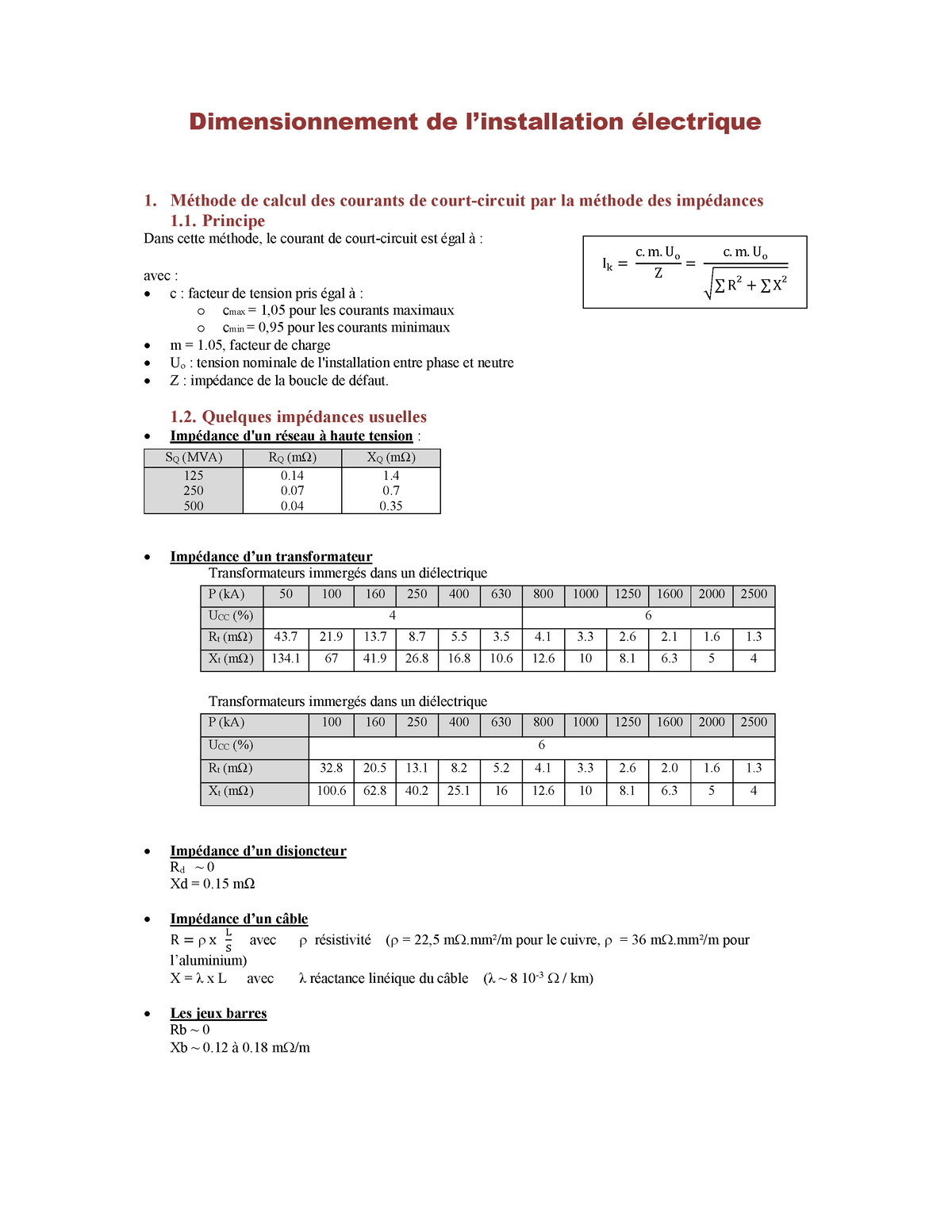 Dimensionnement Calcul Icc-1 - Dimensionnement De L’installation ...