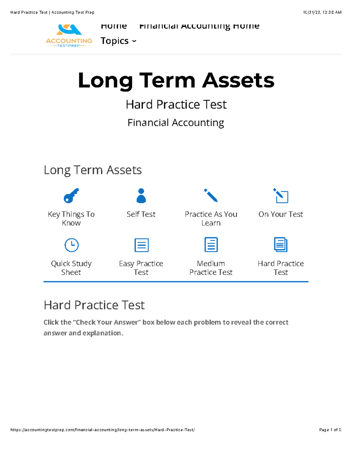 Hard Practice Test Accounting Test Prep - Long Term Assets Hard ...