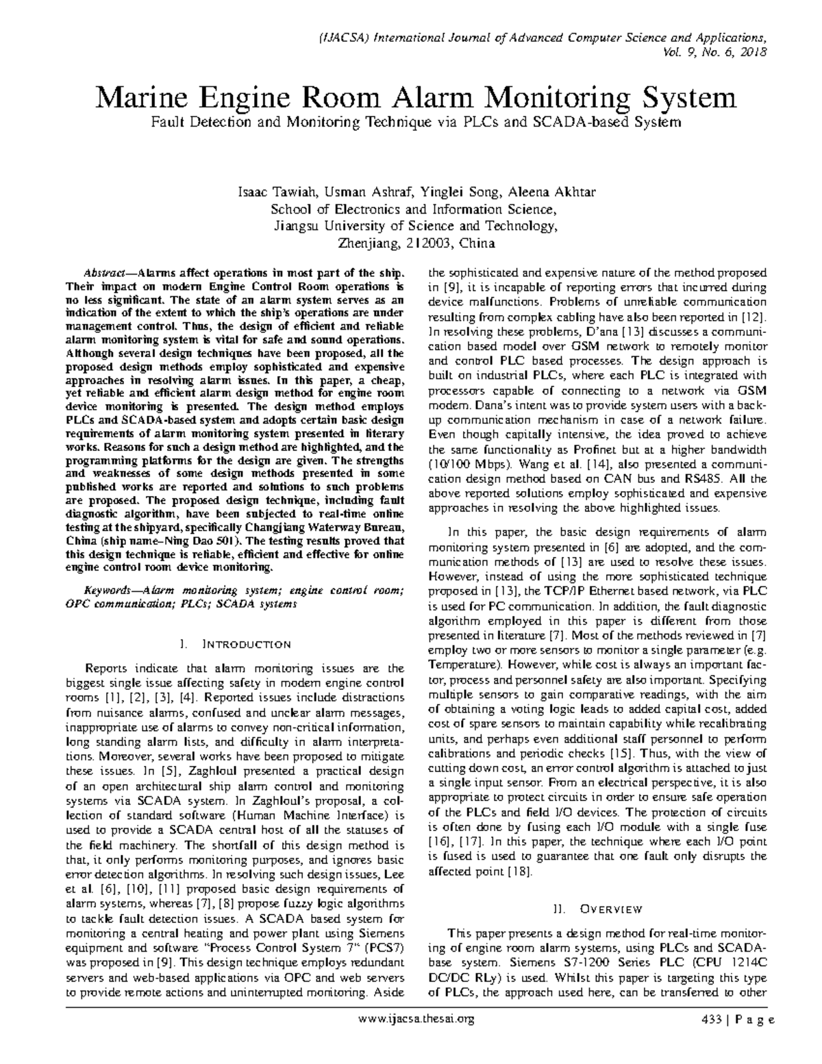Paper 59-Marine Engine Room Alarm Monitoring System - Vol. 9, No. 6 ...