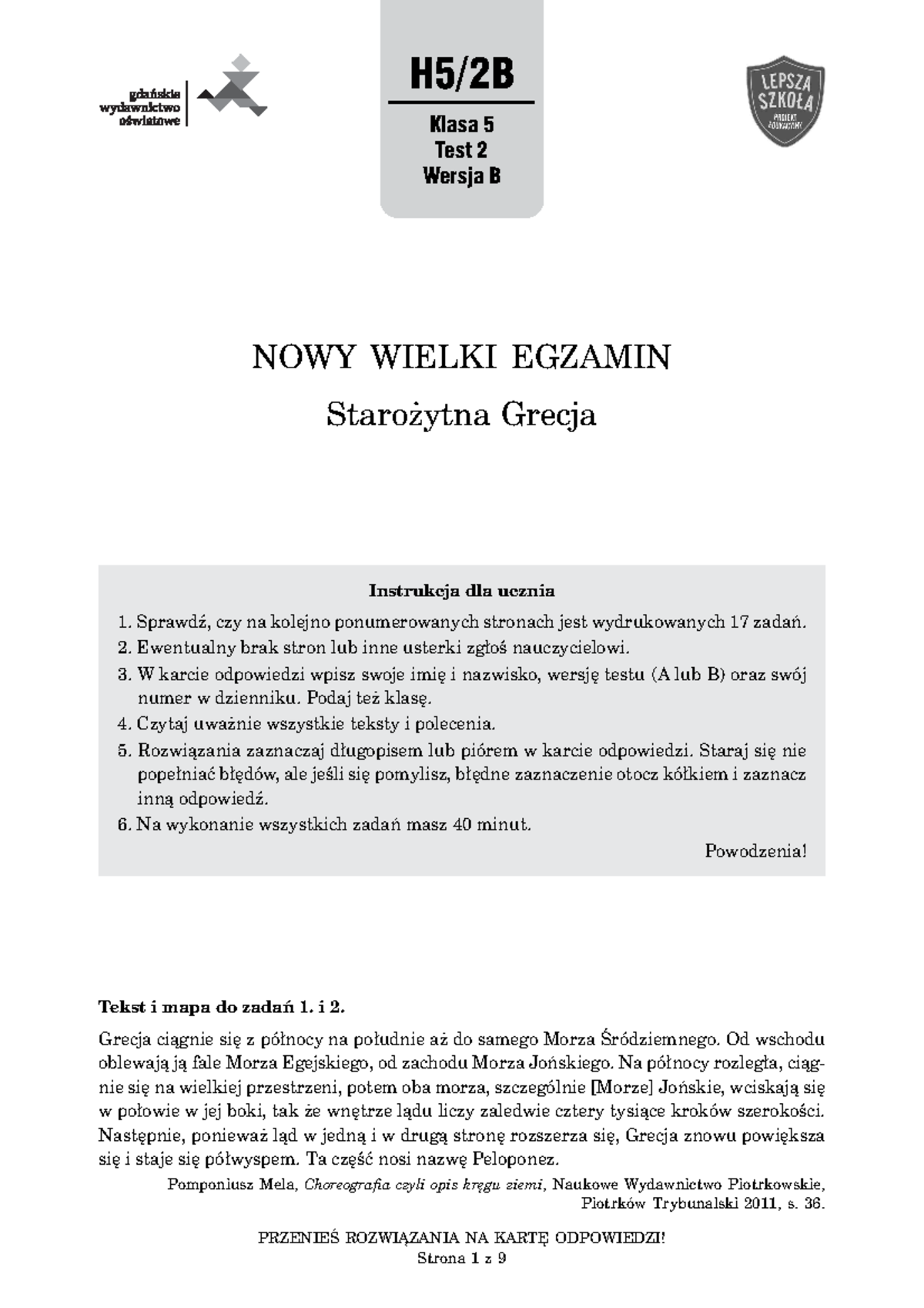 Test - wersja B - sprawdzian z historii - Klasa 5 Test 2 Wersja B NOWY