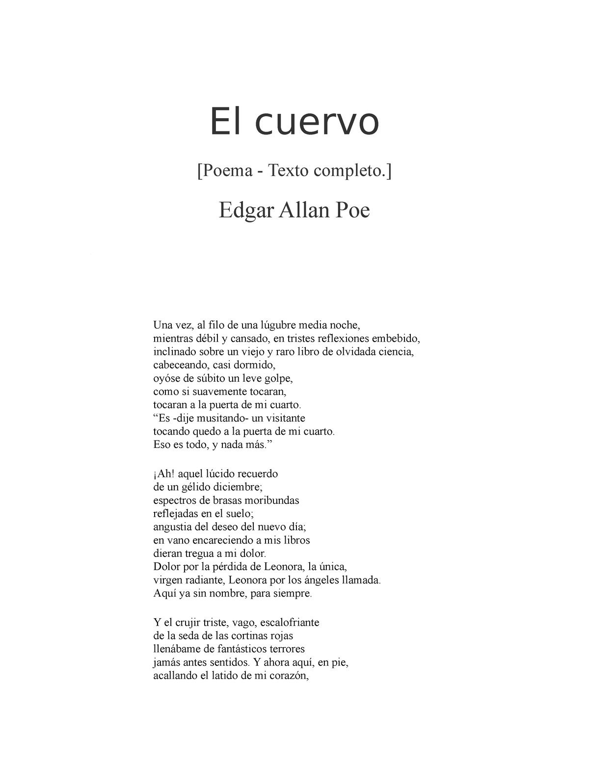 El Cuervo Alan Poe Poema Escrito Por Edgardo Alan Poet El Cuervo