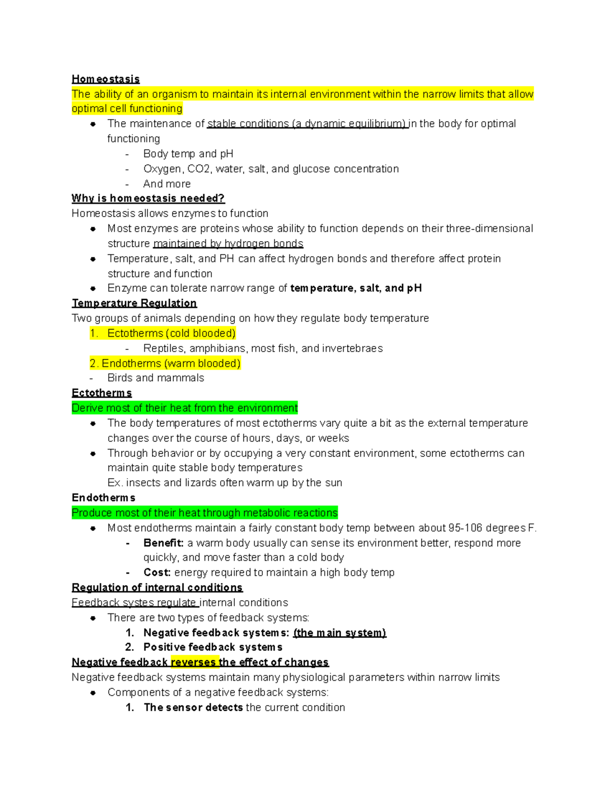 Homeostasis Notes - Homeostasis The Ability Of An Organism To Maintain ...