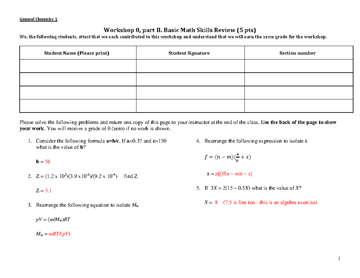 Workshop 0 Chem 102 General Chemistry I Hunter College Studocu