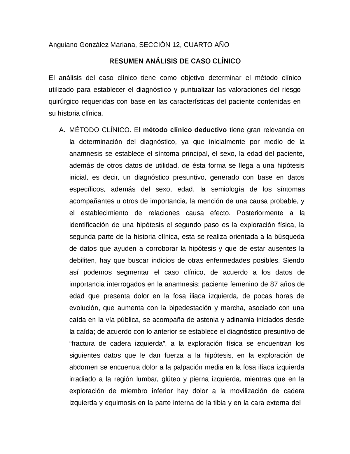 Resumen análisis de caso clínico - Anguiano González Mariana, SECCIÓN ...