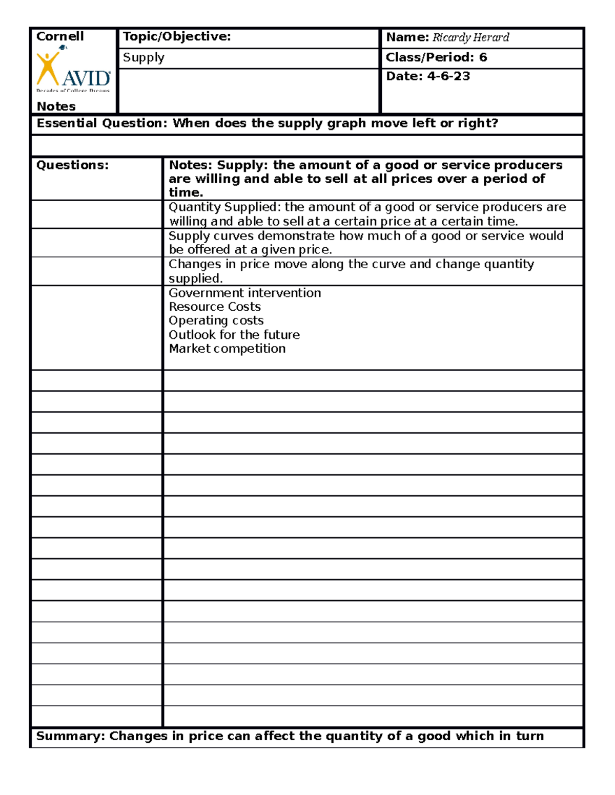 13 Cornell Notes - History - Cornell Notes Topic/Objective: Name ...