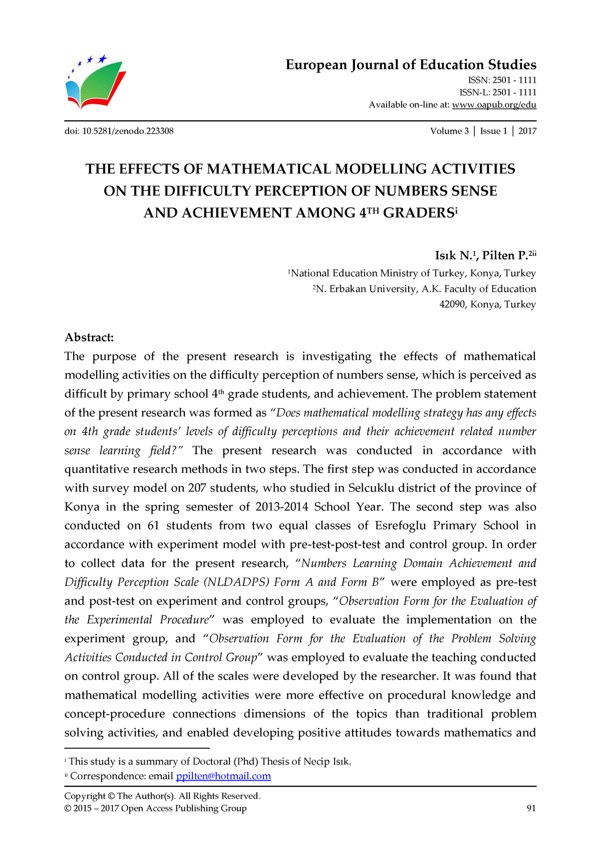 research paper on mathematical modelling