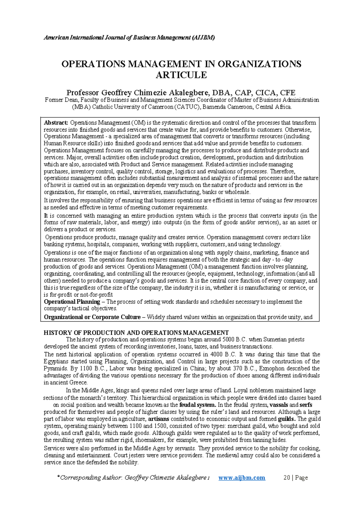 Operations Management in Organization Articule - American International ...