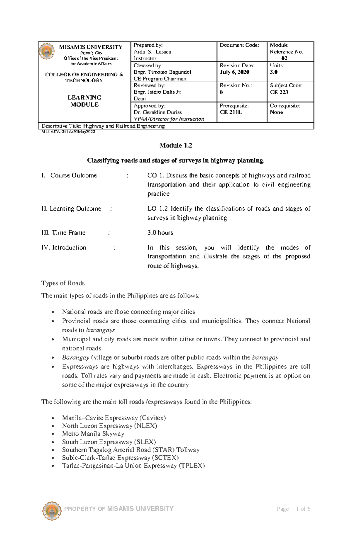 2021 module 1.2 for ce 223 - MISAMIS UNIVERSITY Ozamiz City Office of ...