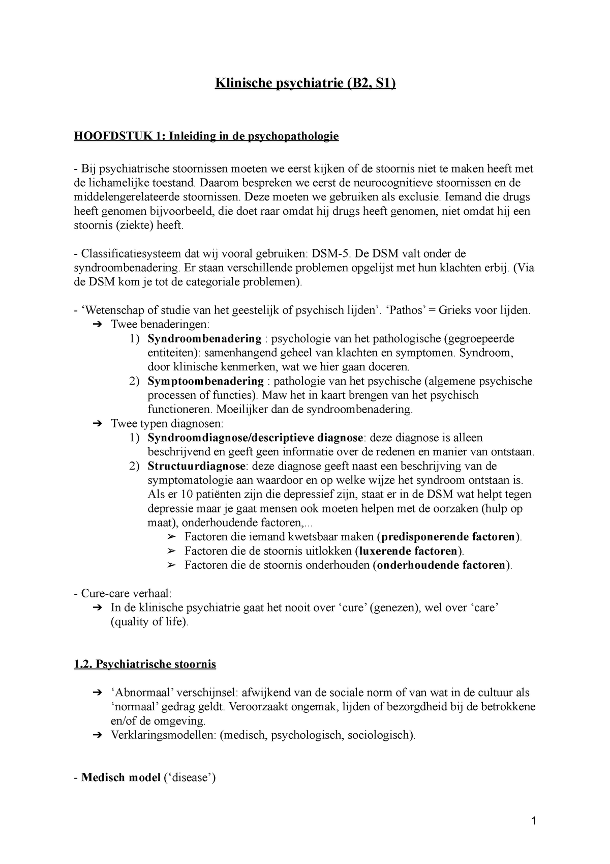 Samenvatting Klinische Psychiatrie B2 S1 Klinische Psychiatrie B2 S1 Hoofdstuk 1 