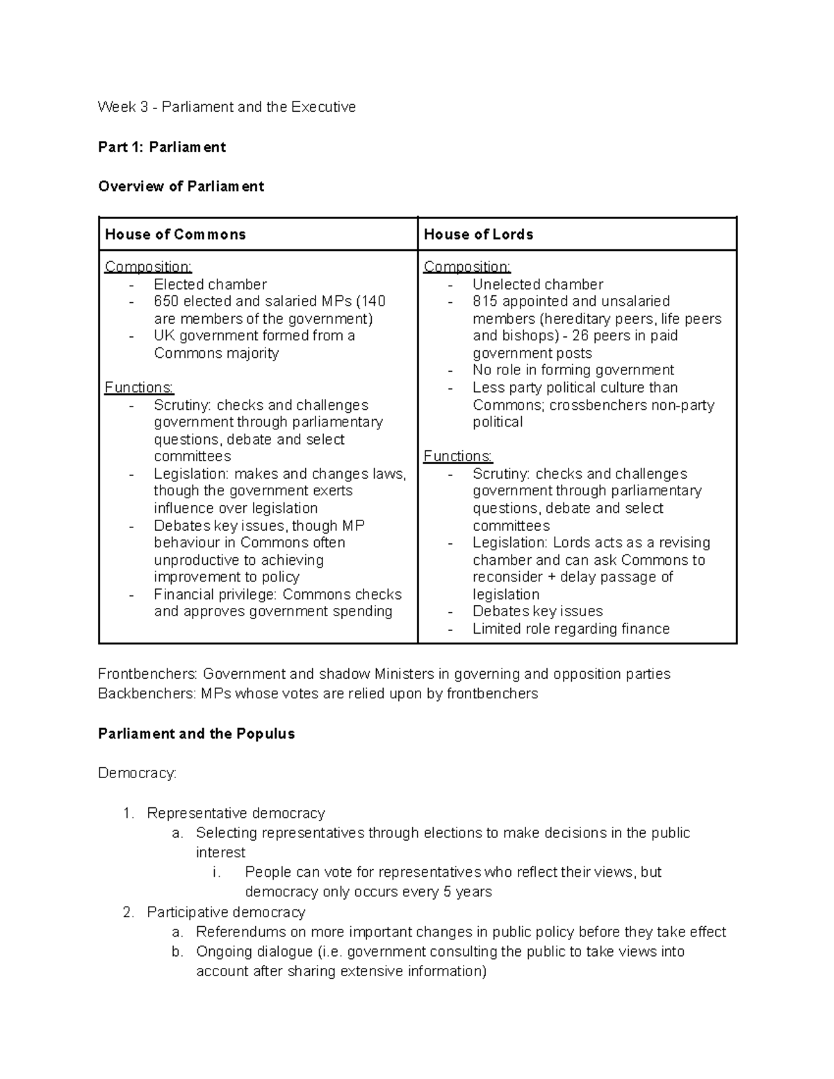 Constt Week 3 - Week 3 constitutional law Executive and Parliament ...